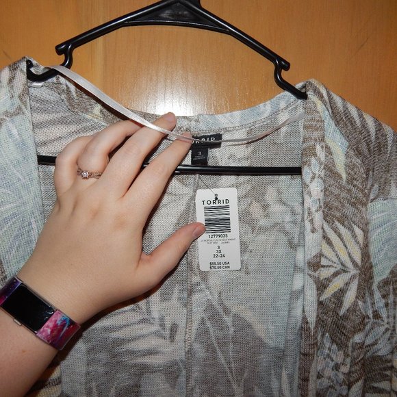 NWT Torrid Olive Green Tropical Hacci Hi-Lo Kimono - Picture 7 of 8